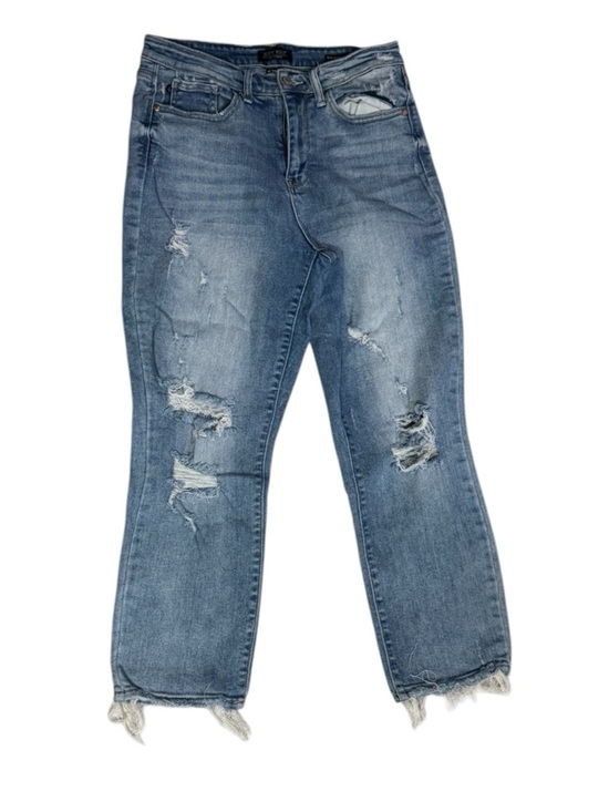 Judy Blue Denim - Judy Blue Light Blue Distressed Straight Fit Raw  Hem JB823291MD Size 9 / 29